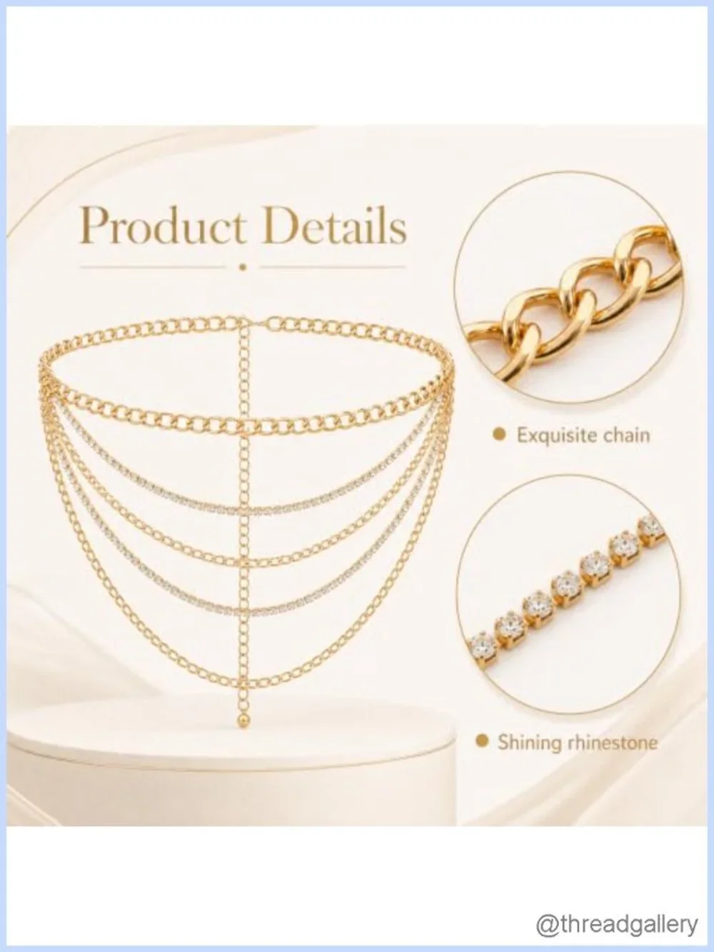 Layered Gold Chain Belt with Rhinestones Adjustable Waist Chain for Women
